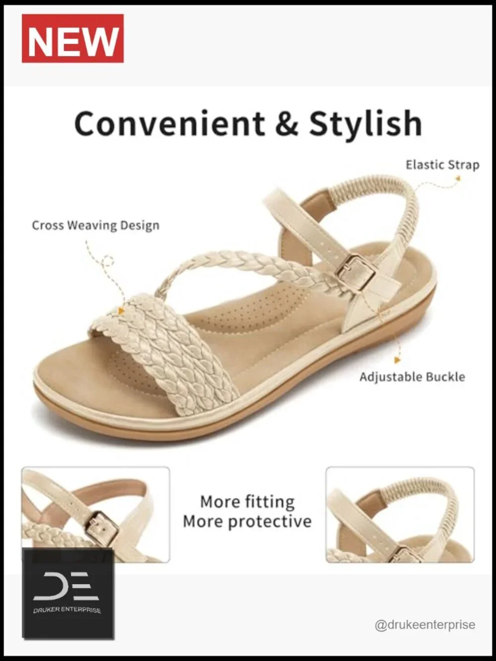Comfortable Strappy Flats Sandals - Non-Slip TPR Soles